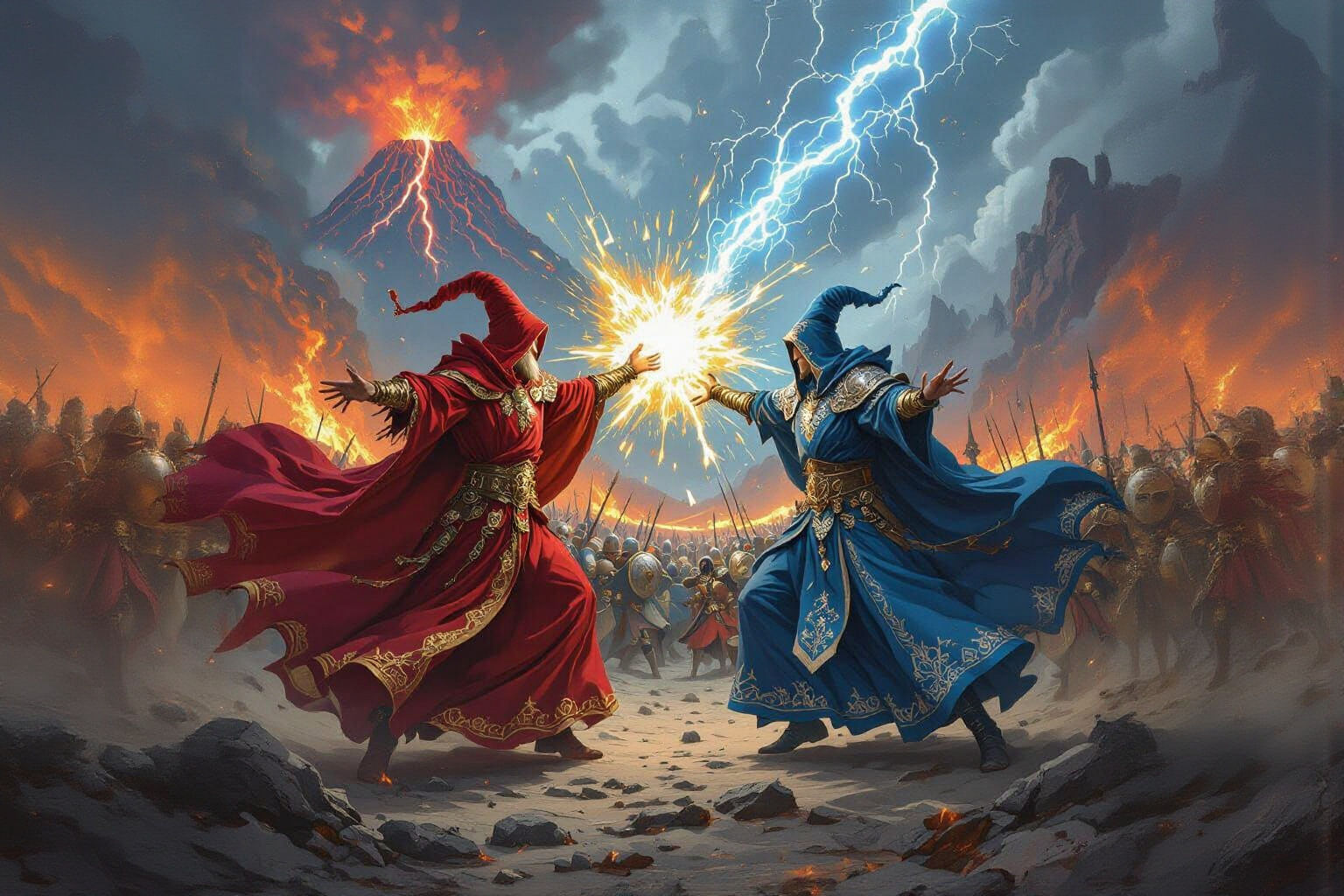 Epic Wizard Battle with Arcane Energies
