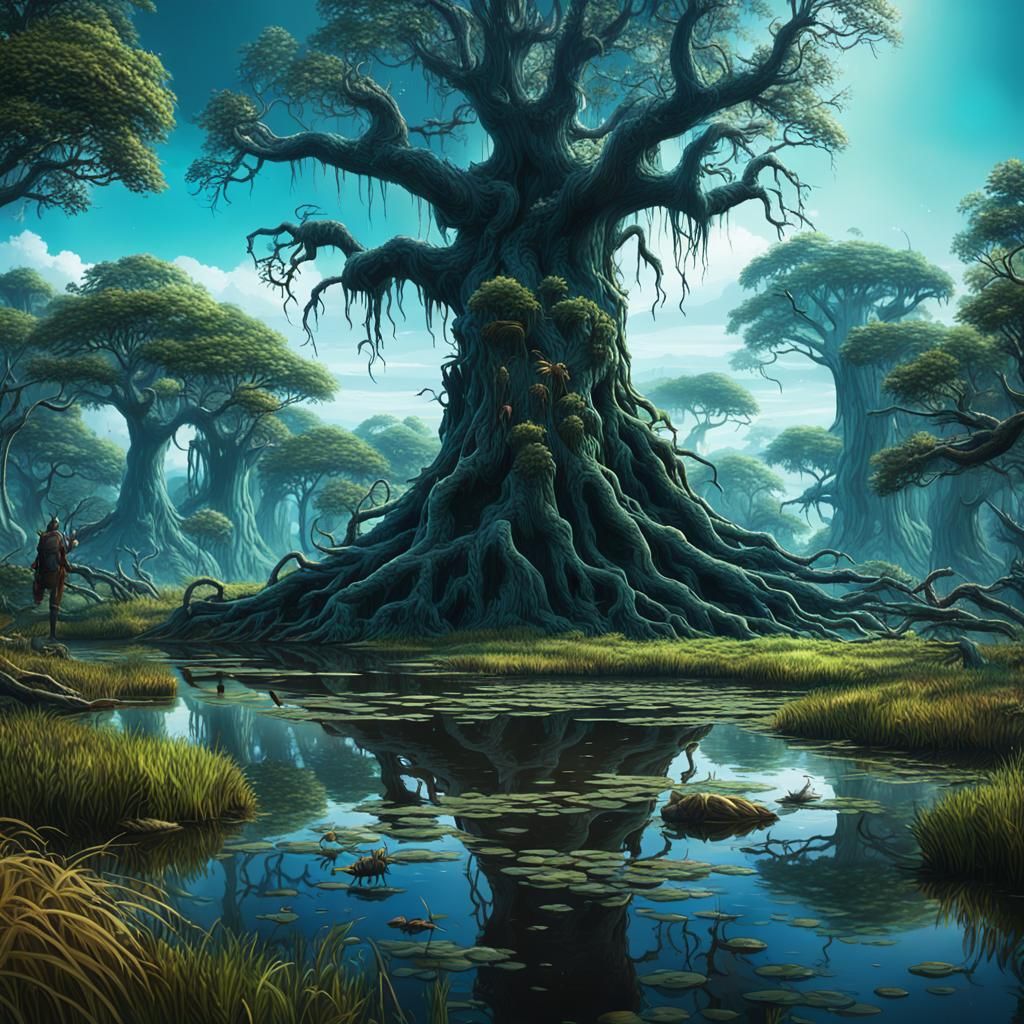 Fantastical Swamp Landscape in Detailed Matte Painting
