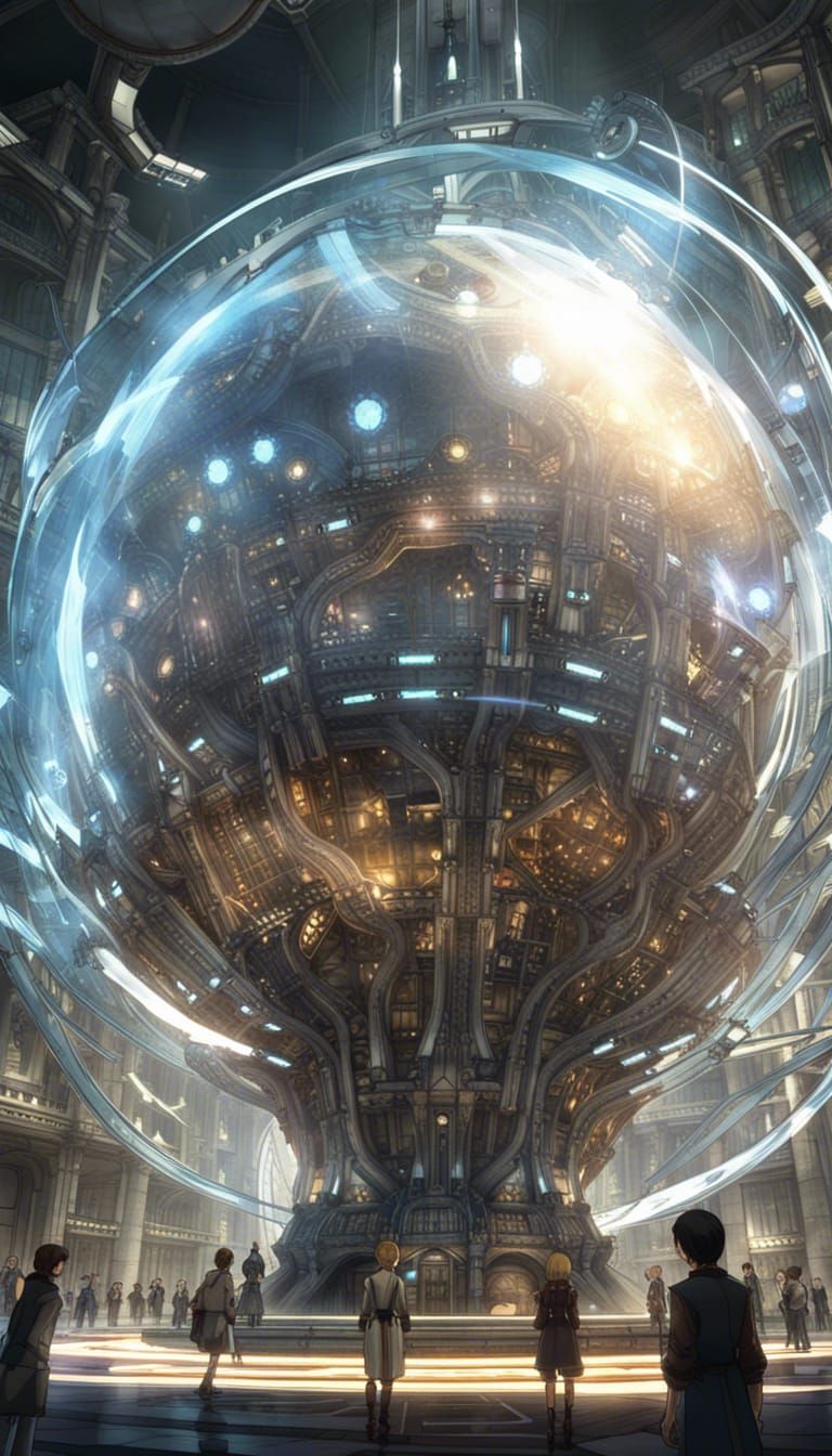 Final Fantasy, beautiful crystal suspended in middle of giga...