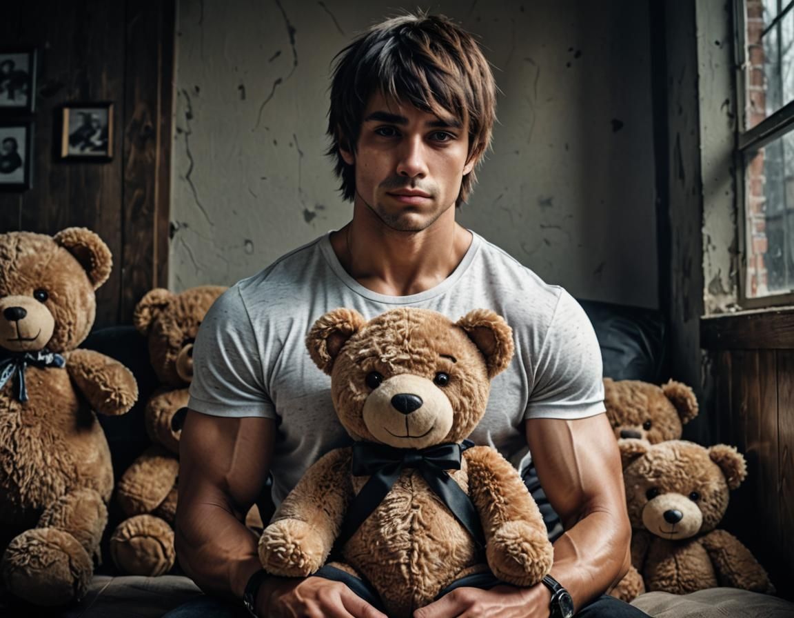 Hyperrealistic Emo Guy with Teddy Bear