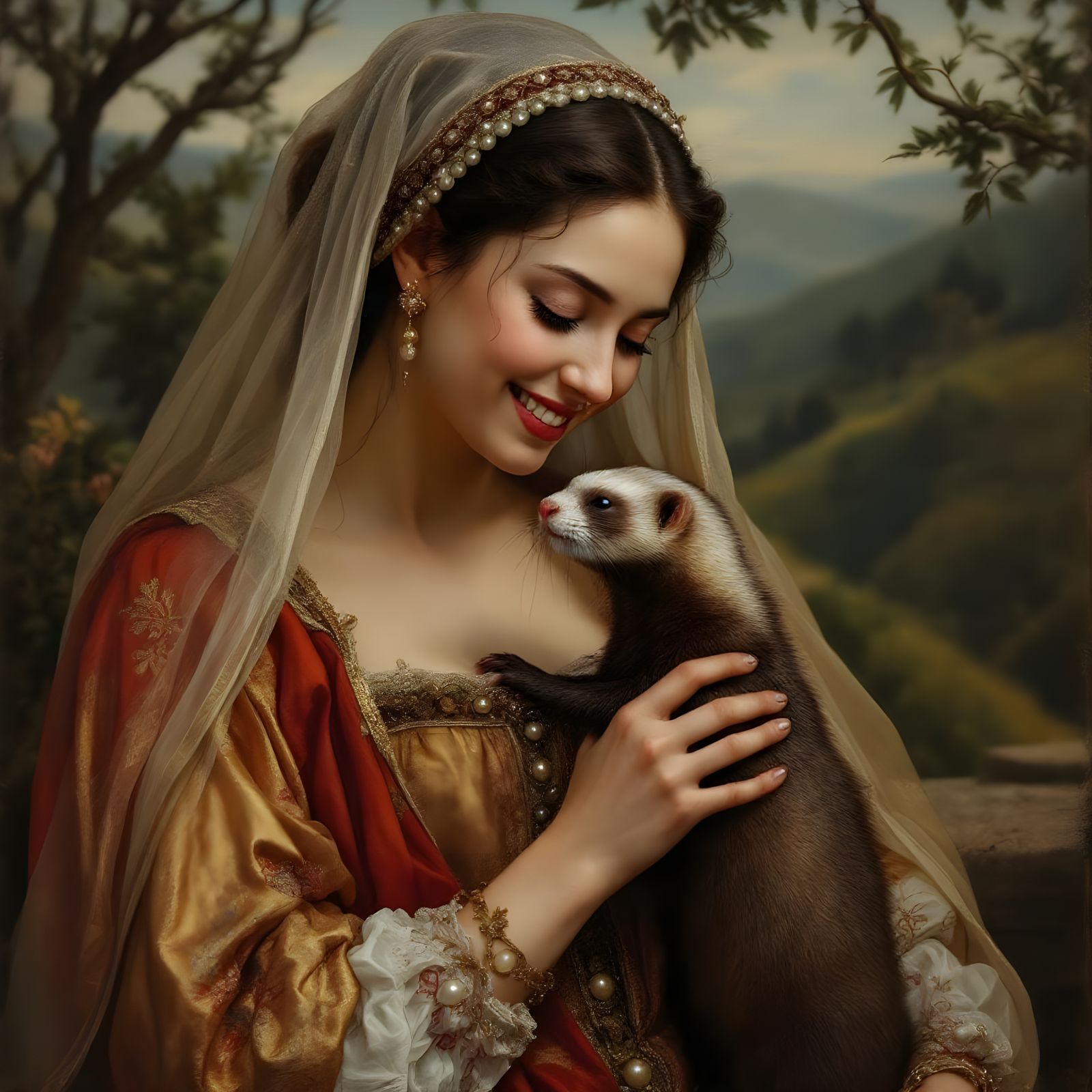 Lady with Ferret: Renaissance-Inspired Portrait