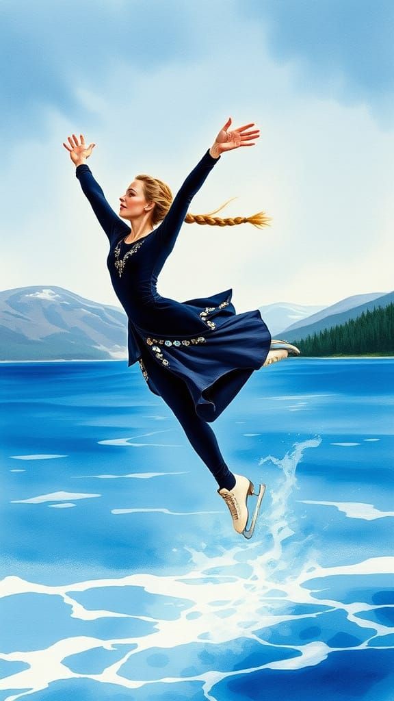 Ethereal Figure Skater Leaps Over Frozen Lake Baikal in Vibr...