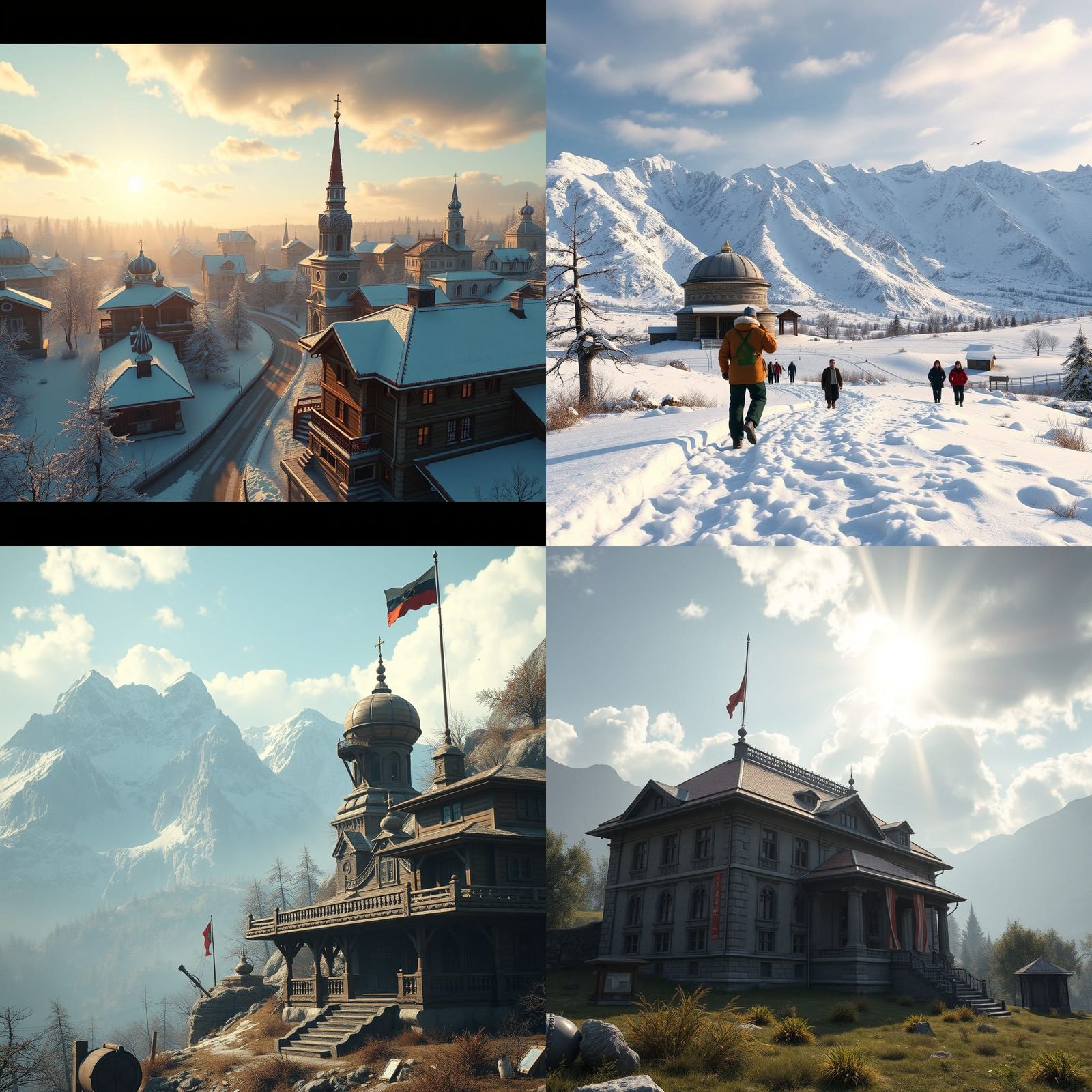 Snowy Sunny Town in Soviet Era: 3D Game Cinematic