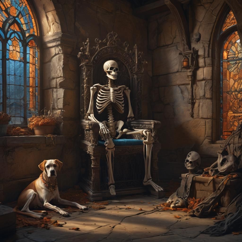 Dark Fantasy Skeleton King and Loyal Dog