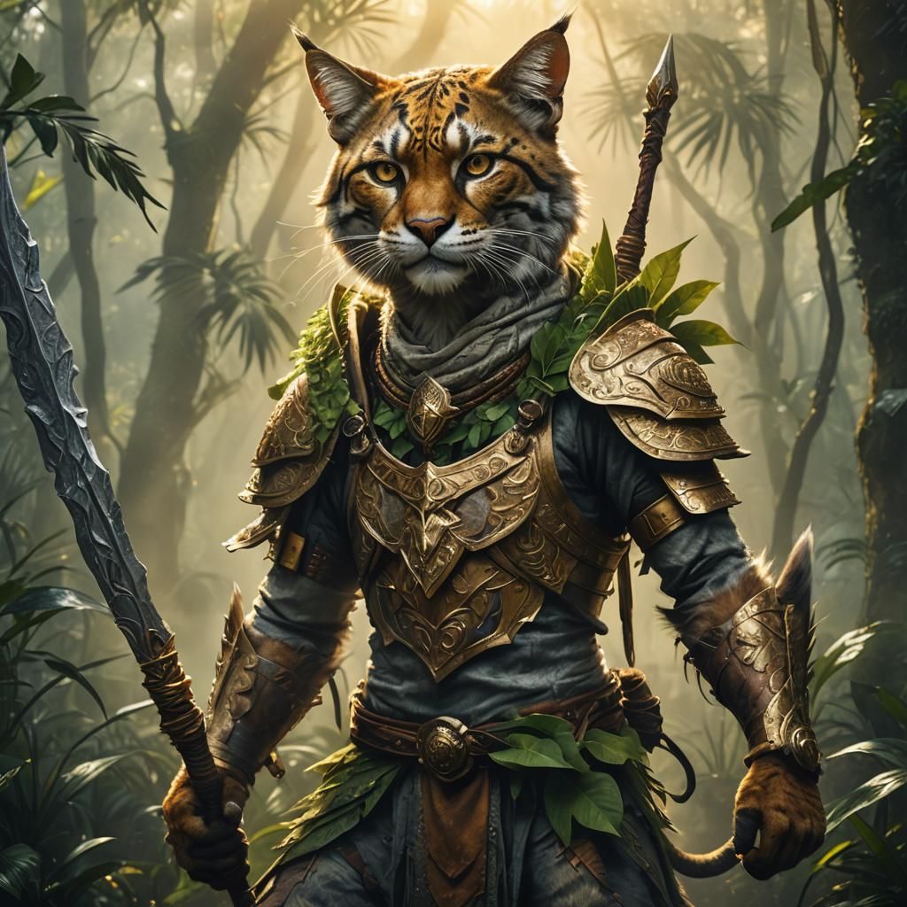 Tabaxi Warrior in Jungle: Realistic Fantasy Portrait