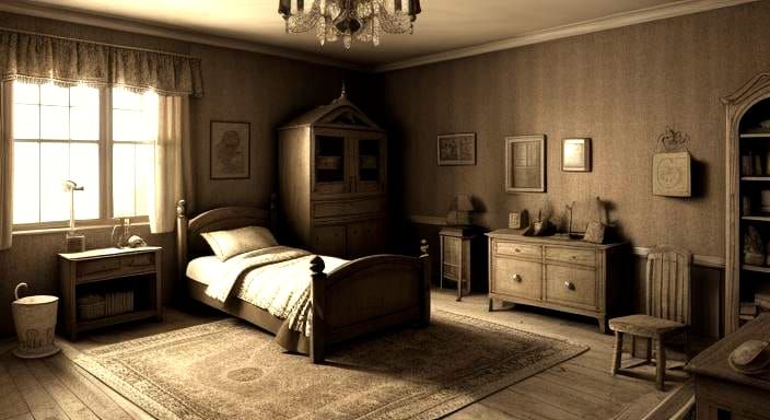 Photorealistic Child's Bedroom in Sepia Style