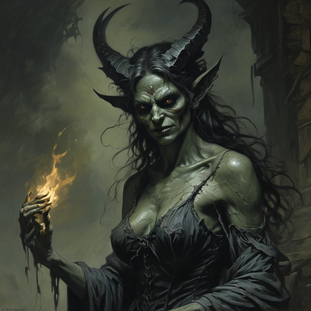 Beautiful Demon Portrait in Oil Painting Style