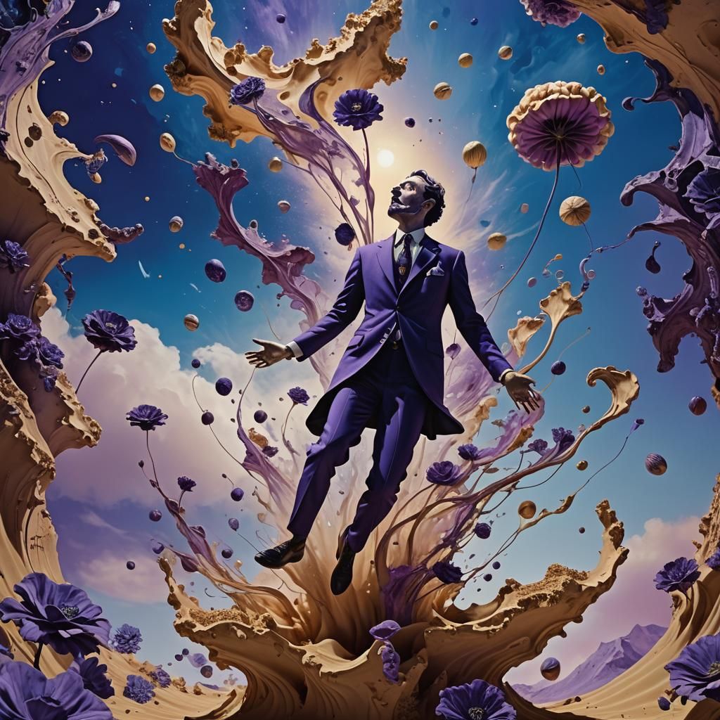 Surreal Dreamscape of Floating Figure in Ethereal Sky