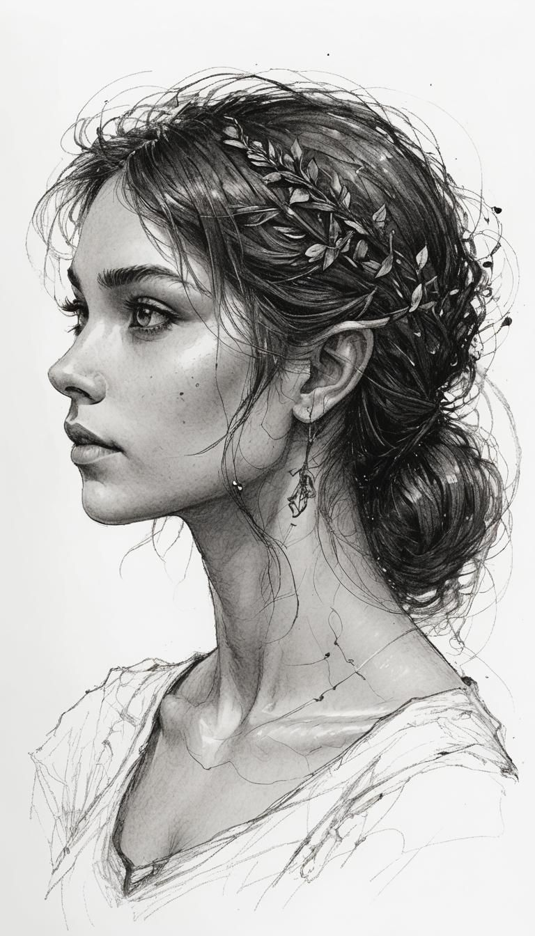 Elegant Elven Woman in Detailed Sketch