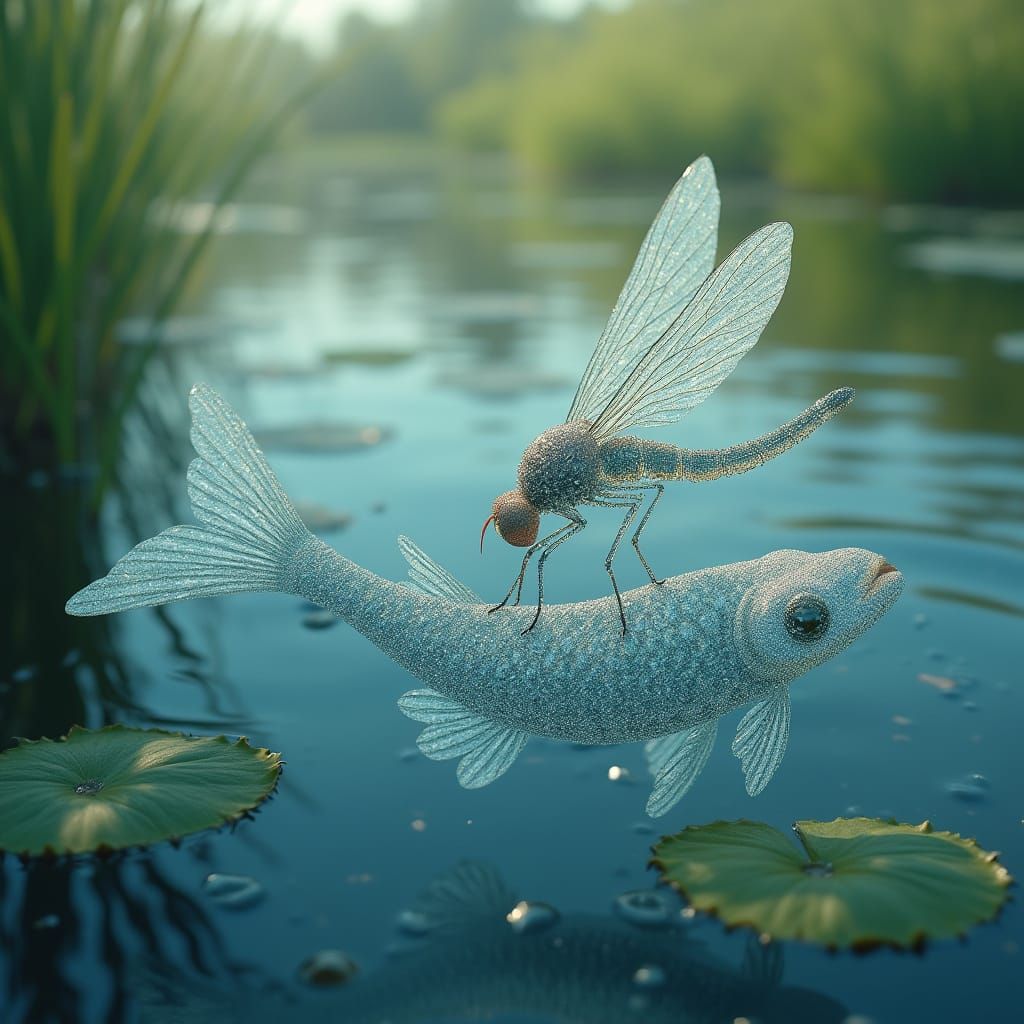 Ethereal Waterborne Fish in Dreamy Digital Painting Style