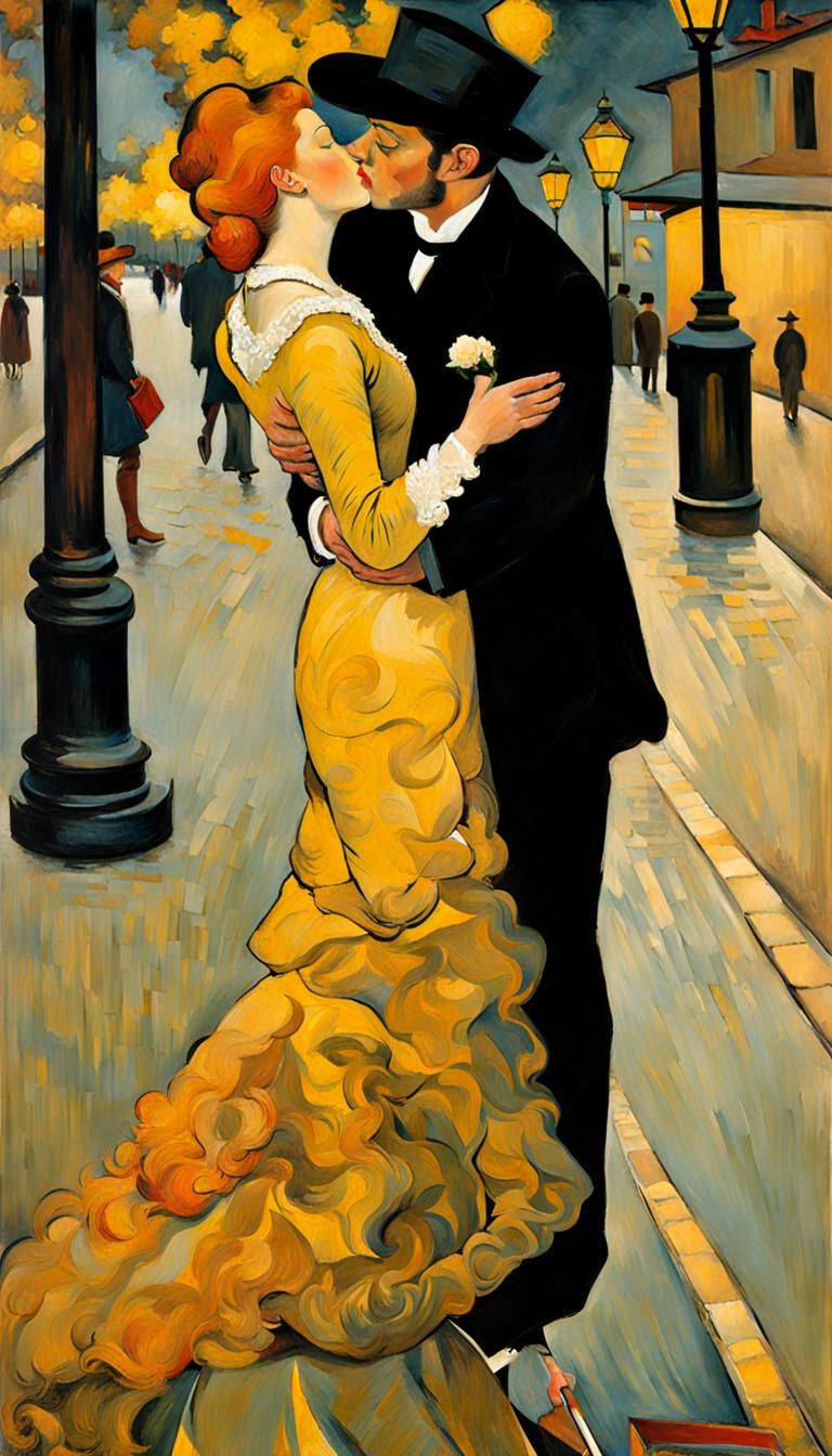 Passsionate Embrace in Lautrec Style