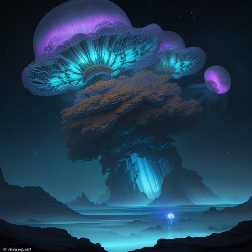 Cosmic Jellyfish Drifts Through Starry Expanse in Dreamy Mat...