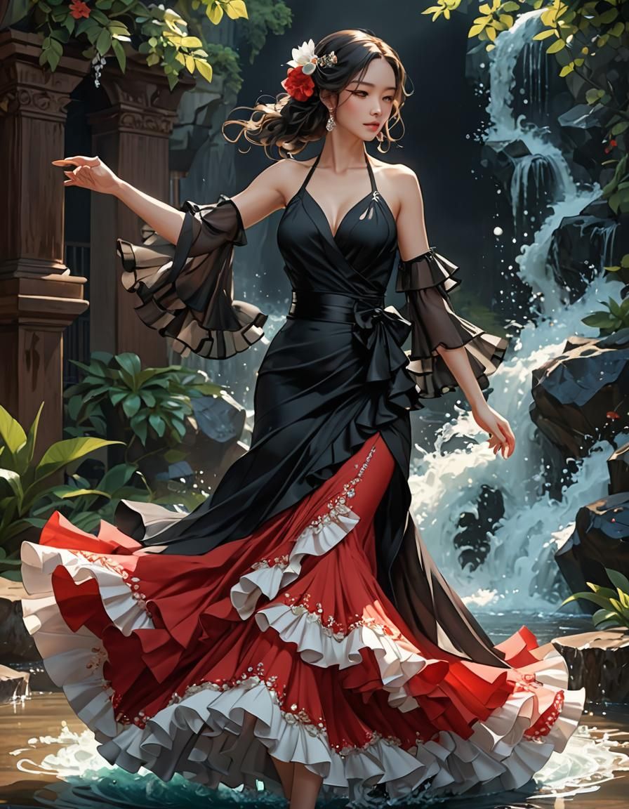 Flamenco Dancer in Flowing Dress: 3D Anime Art