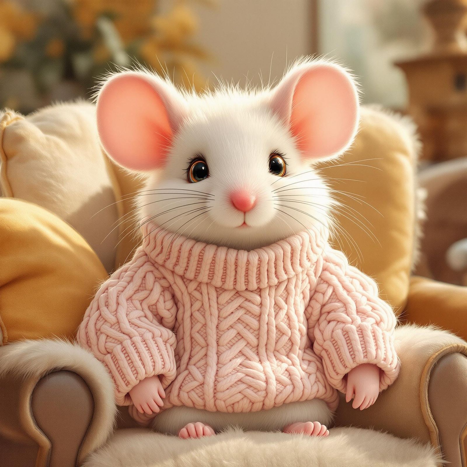 Whimsical Mouse Portrait in Cozy Sweater
