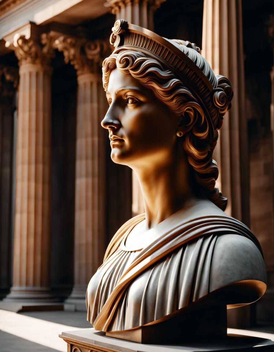 Roman Empress Bust in Temple, 8K Resolution