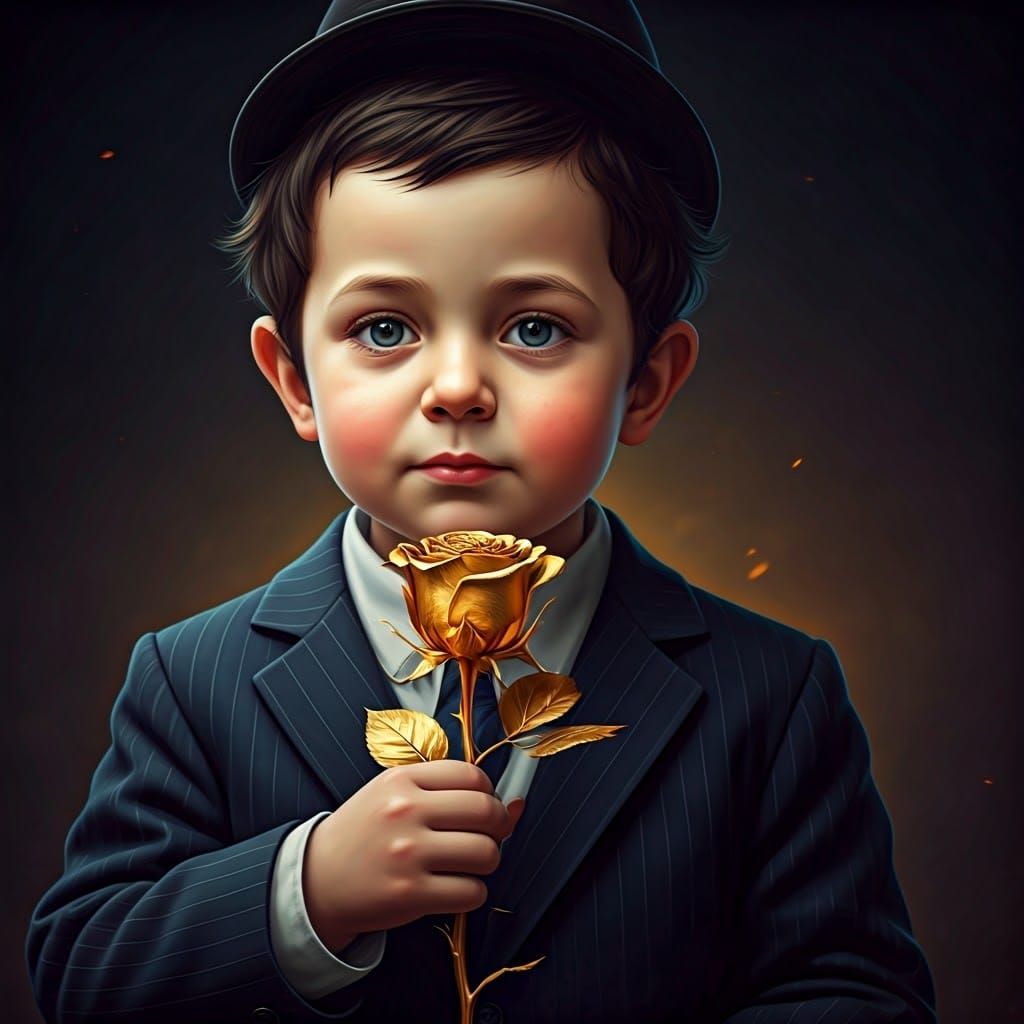Golden Rose in the Hand of a Young Ultra-Orthodox Boy