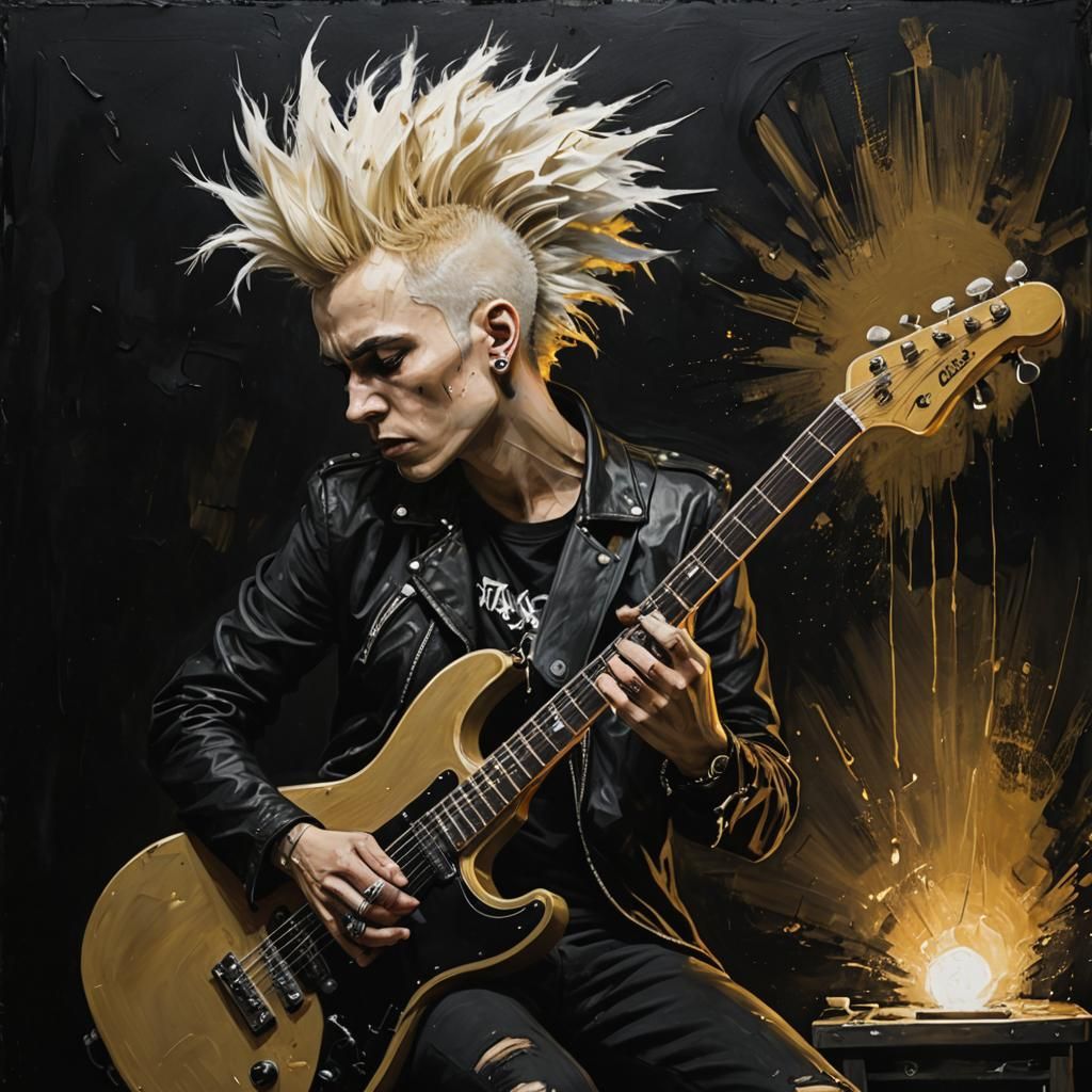 Grunge Guitarist Painting with Volumetric Lighting