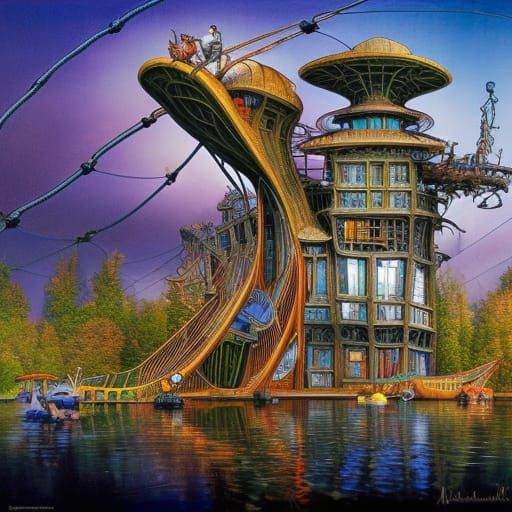 Haunted Houseboat at Night: A Digital Masterpiece