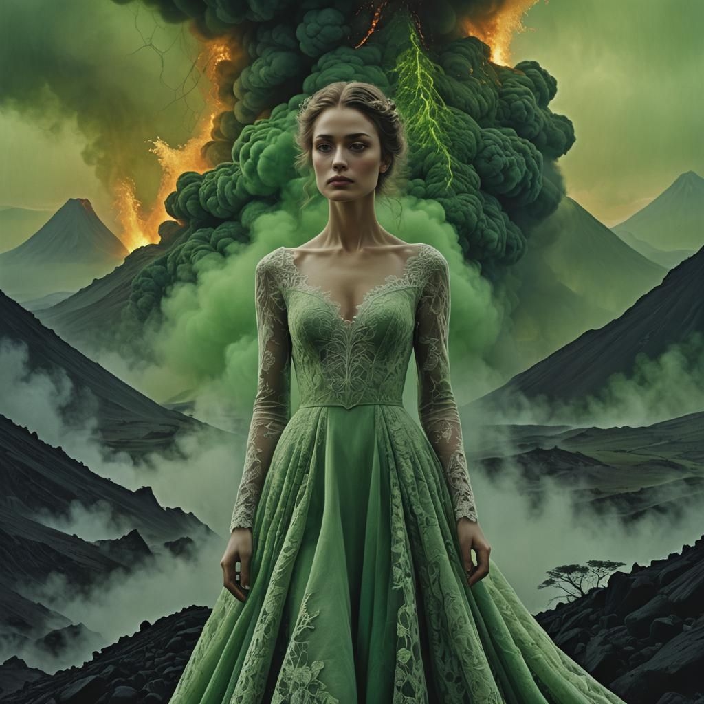 Woman Becomes Volcano in Dark Surrealist Style