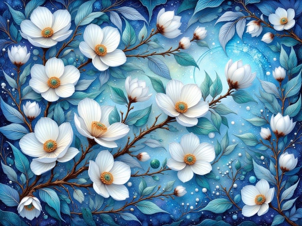 Ethereal Dogwood Blooms in Baroque-Inspired Splendor