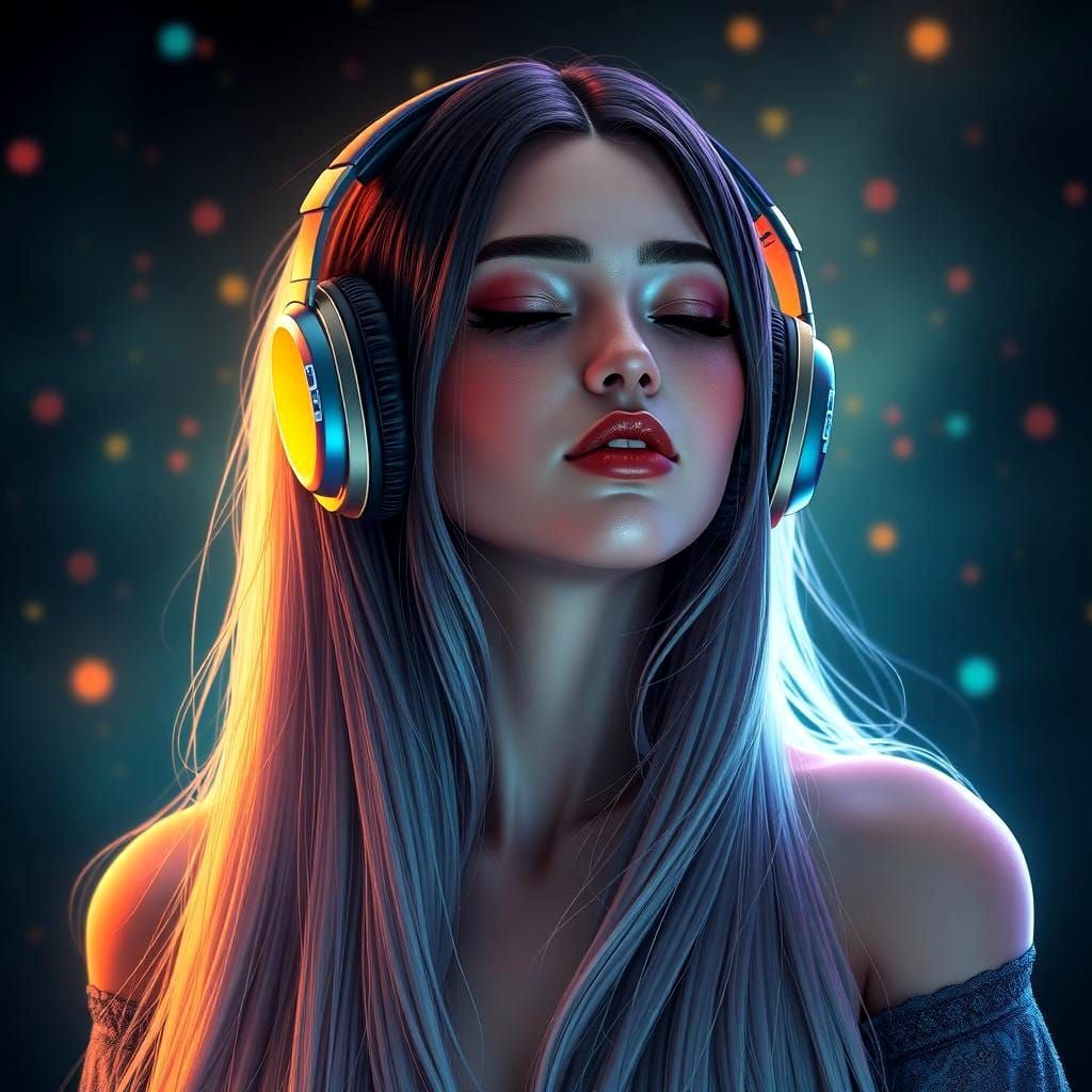 Woman with Headphones: Dynamic Digital Portrait