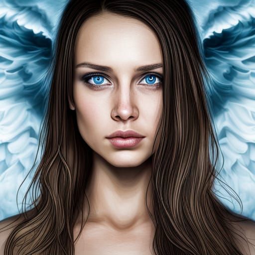 Hyperrealistic Portrait of Angelic Woman with Wings