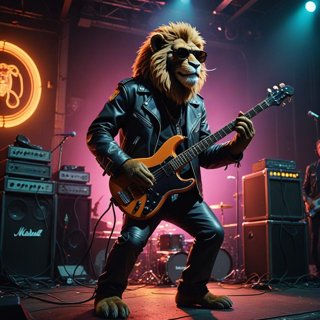 Electric Rock Band in Neon-Lit Concert Chaos