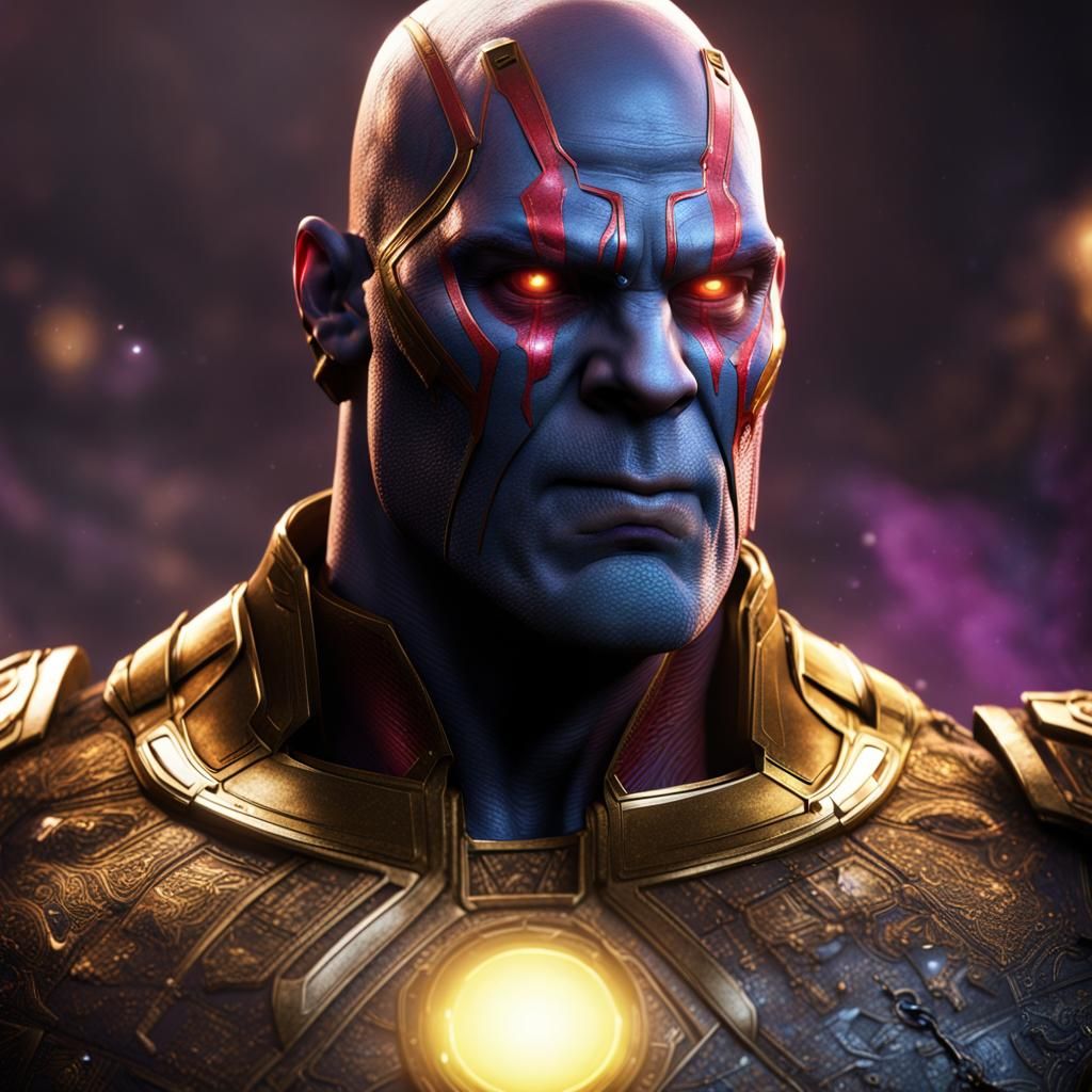 Drax with Infinity Gauntlet in Comic Book Style