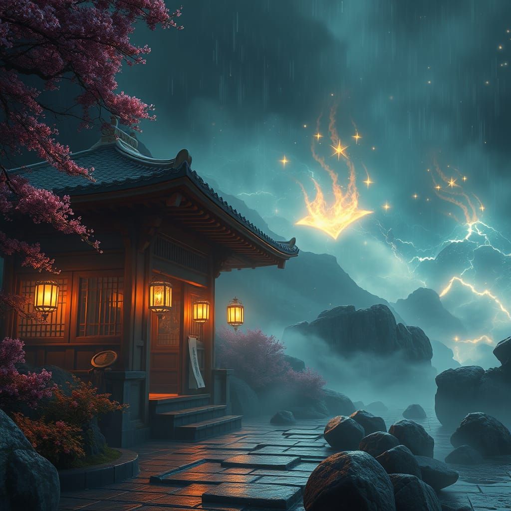 Surreal Fantasy World Illuminated by Flickering Light