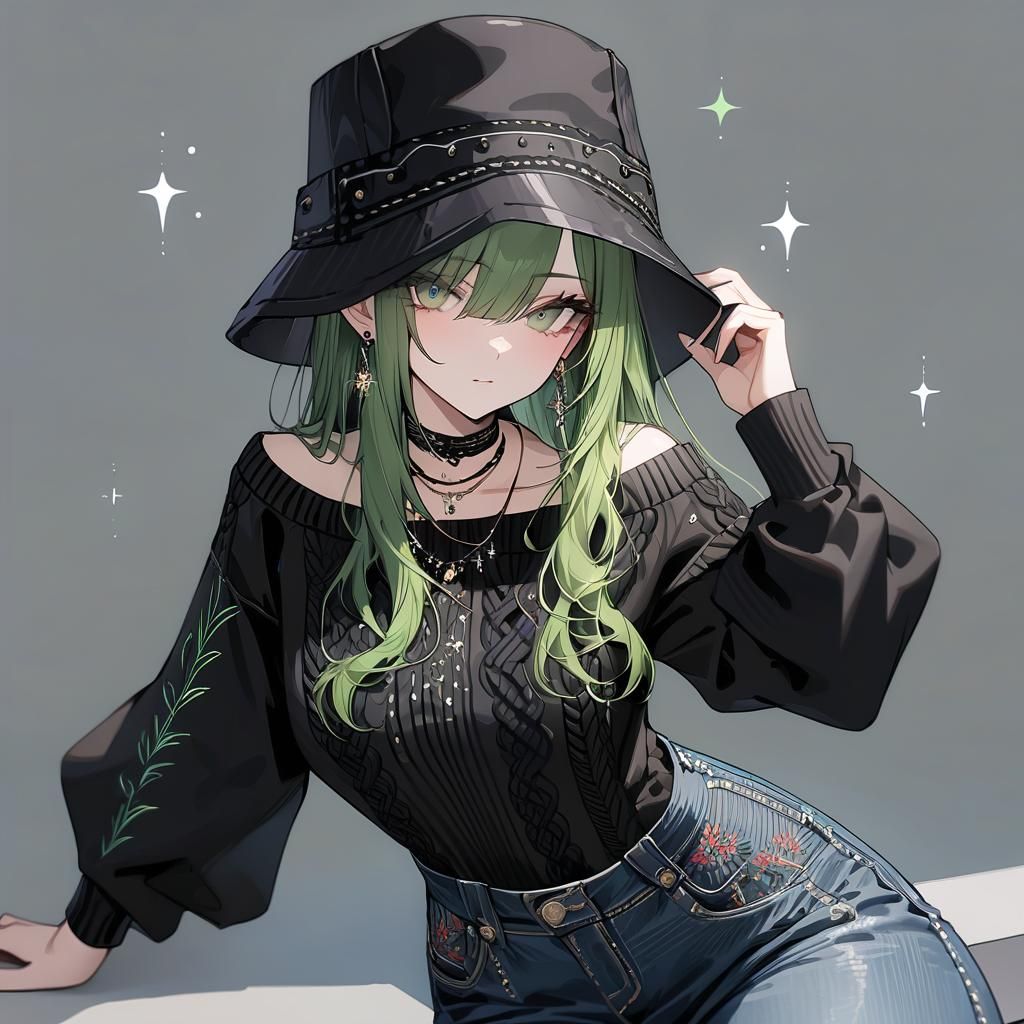 Girl with Green Hair in Embroidered Outfit