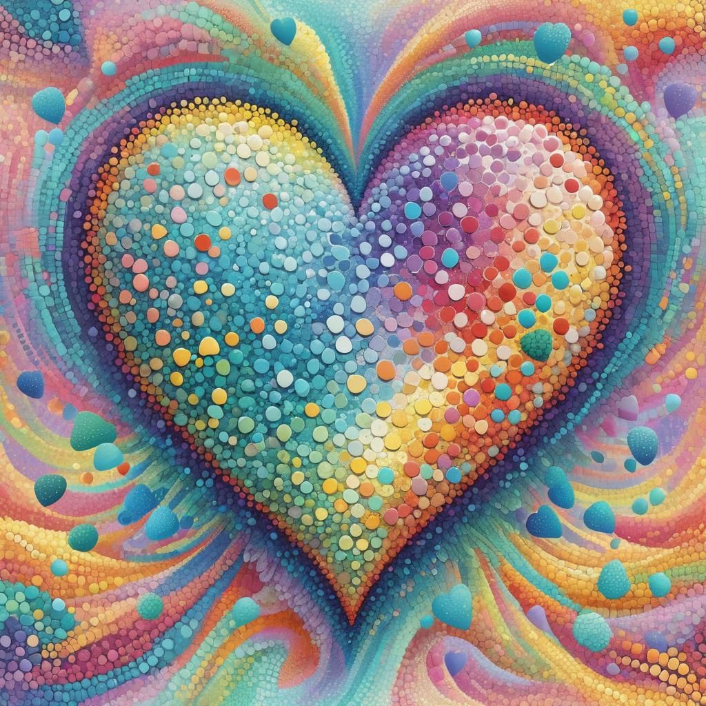 Colorful Pointillist Heart in Pastel Shades