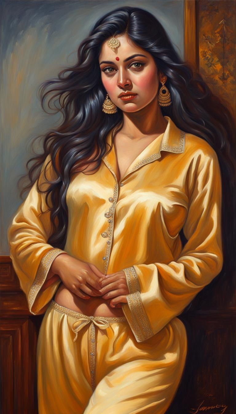 Curvy Indian Woman in Oil Painting Style
