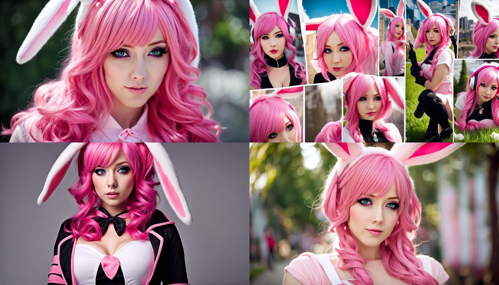 Beautiful Cosplay Bunny Girl with Pink Hair