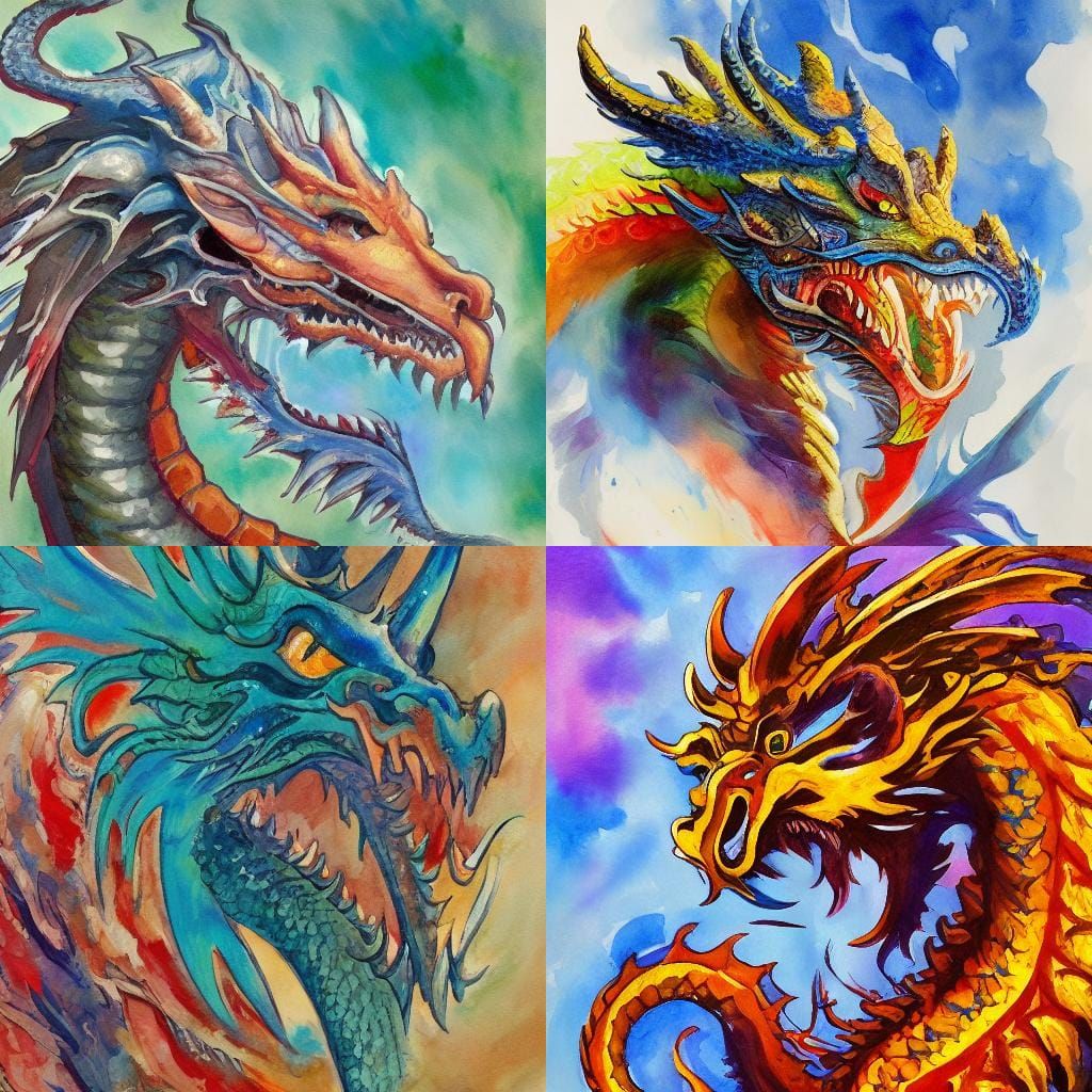 Dragon Contemplation: Gouache and Watercolor Impressionist A...