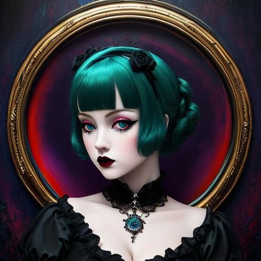 Surreal Goth Porcelain Doll in Hyper-Realism Style