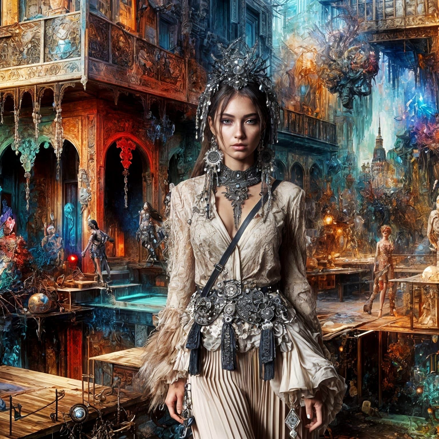 Ethereal South Asian Punk Goddess in Fantasy Realm