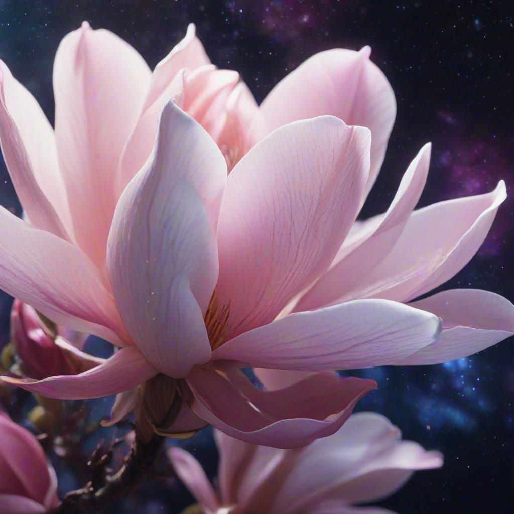 Cosmic Magnolia Blooming in Space: Digital Art