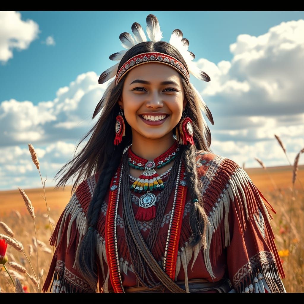 Stunning Native American Woman in Traditional Attire on the ...