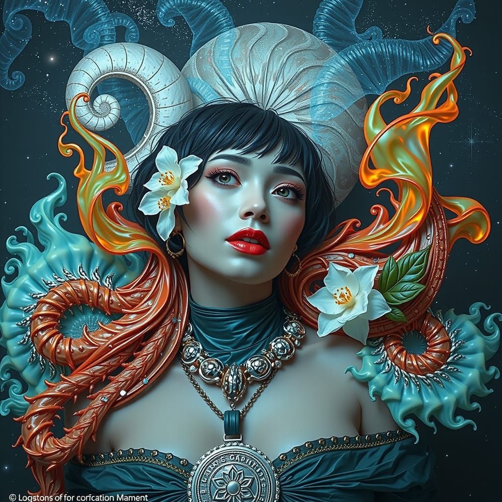 Woman with Fibonacci Curves in Photorealistic CGI Style