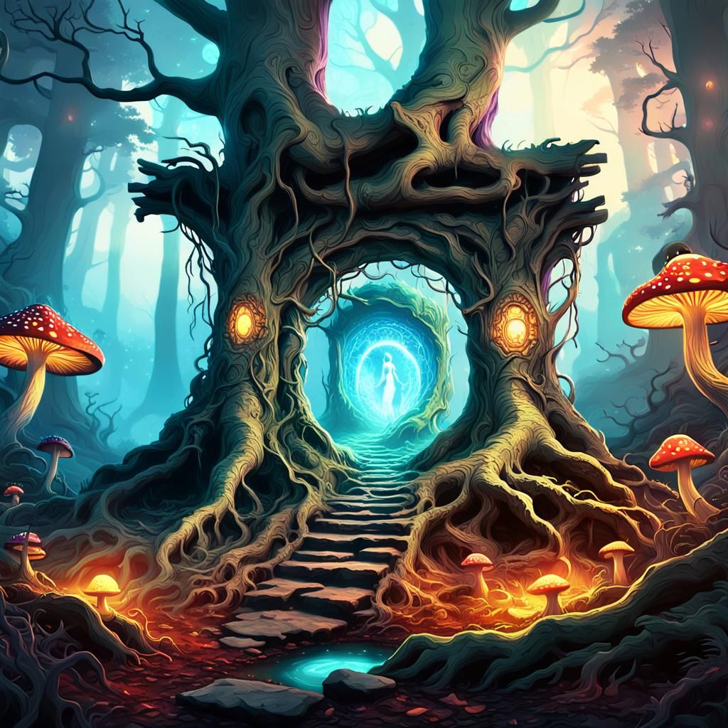 Mystical Portal in Ancient Forest: Fantasy Art