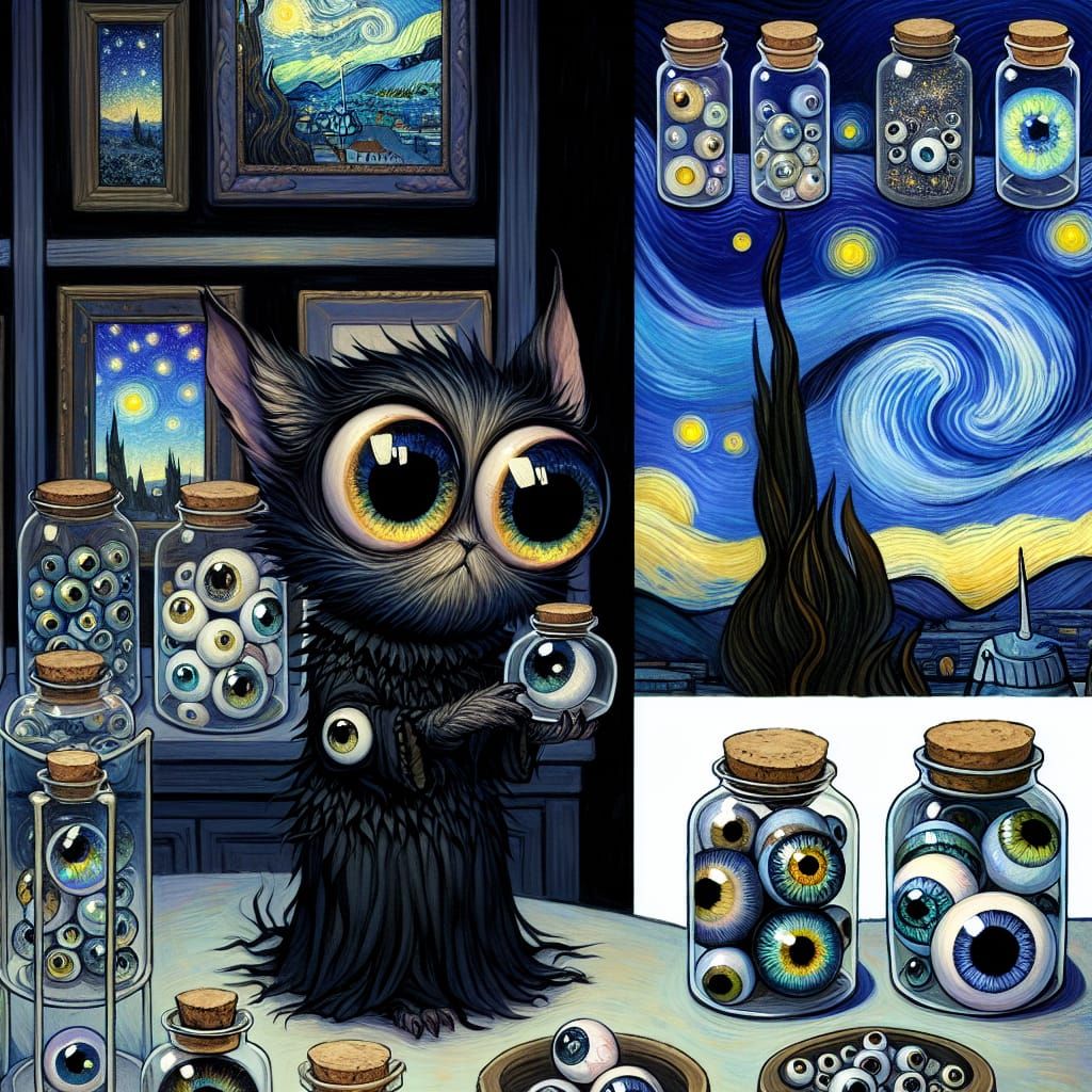 Gothic Creature with Jars of Surreal Dreams in Oil