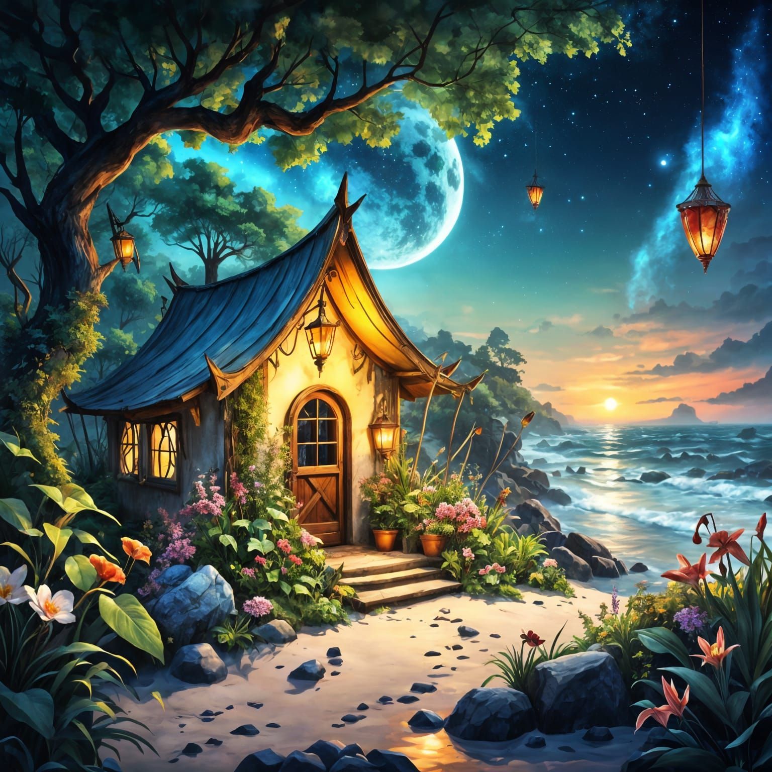 Magical Beach Tent at Enchanted Summer Evening