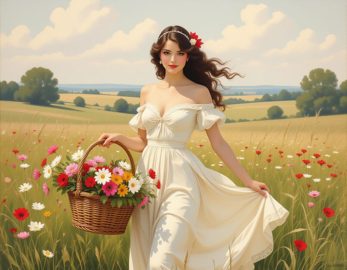 Floral Pin-Up in Sfumato Diamond Painting Style