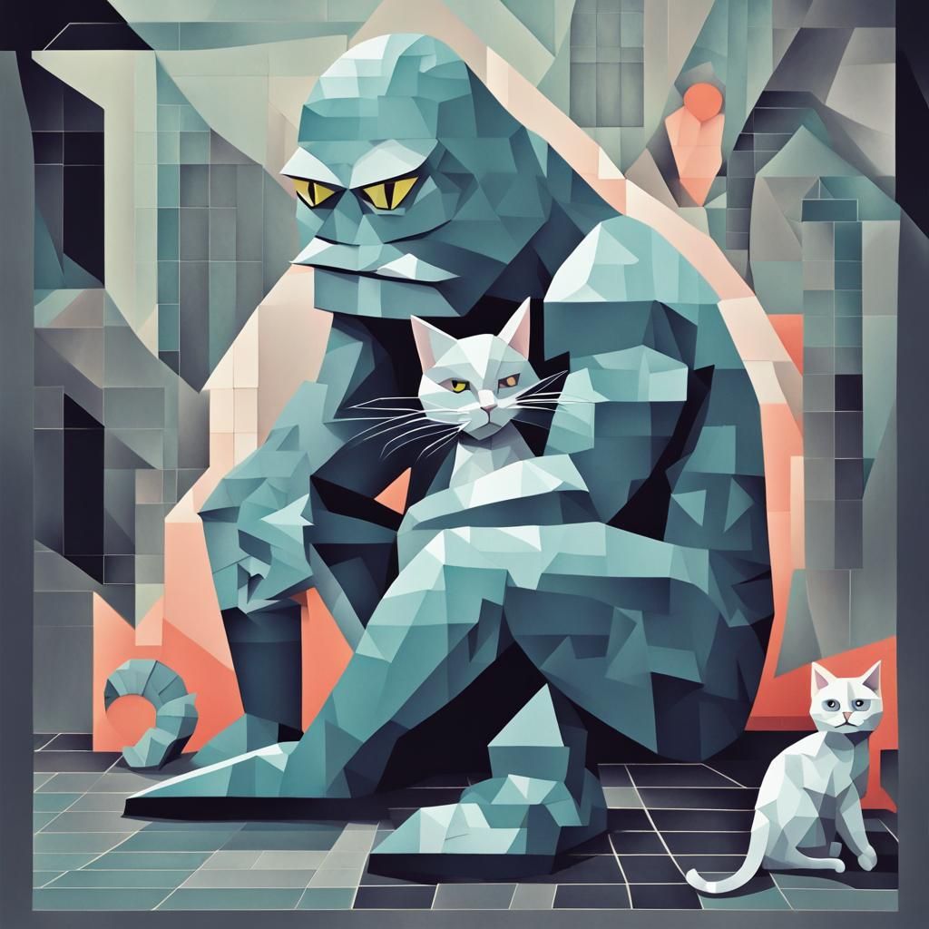 Black Lagoon Creature Hugs Cat: Cubist Christmas