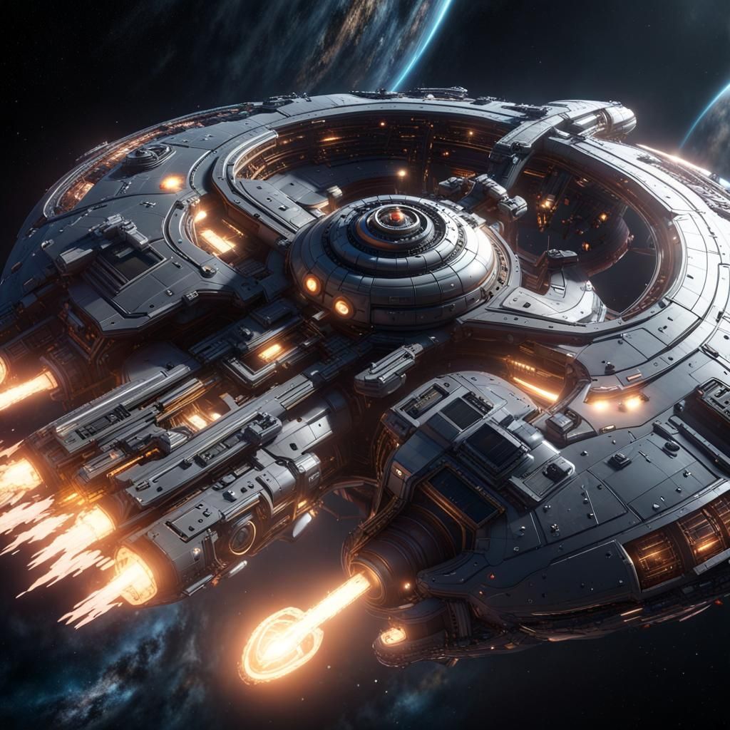Spiral Starship in 3D Cinematic Style