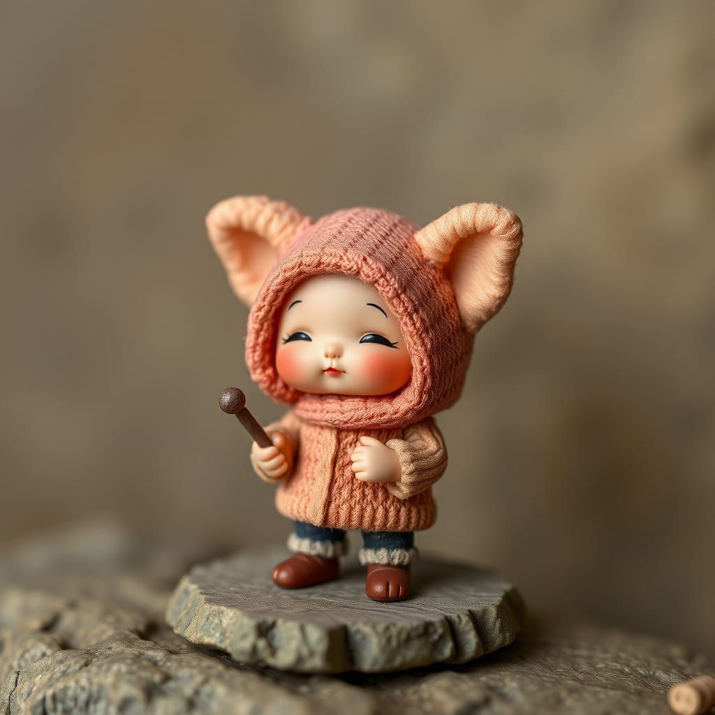 Whimsical Miniature Scene in a Cyberpunk Aesthetic