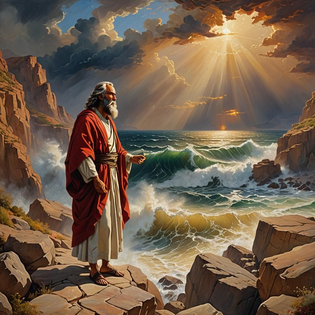 Moses Parting the Red Sea: Caravaggio-Inspired Oil Painting