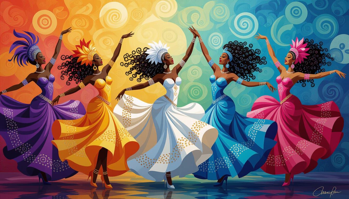 Energetic Dancers in a Romero Britto Style