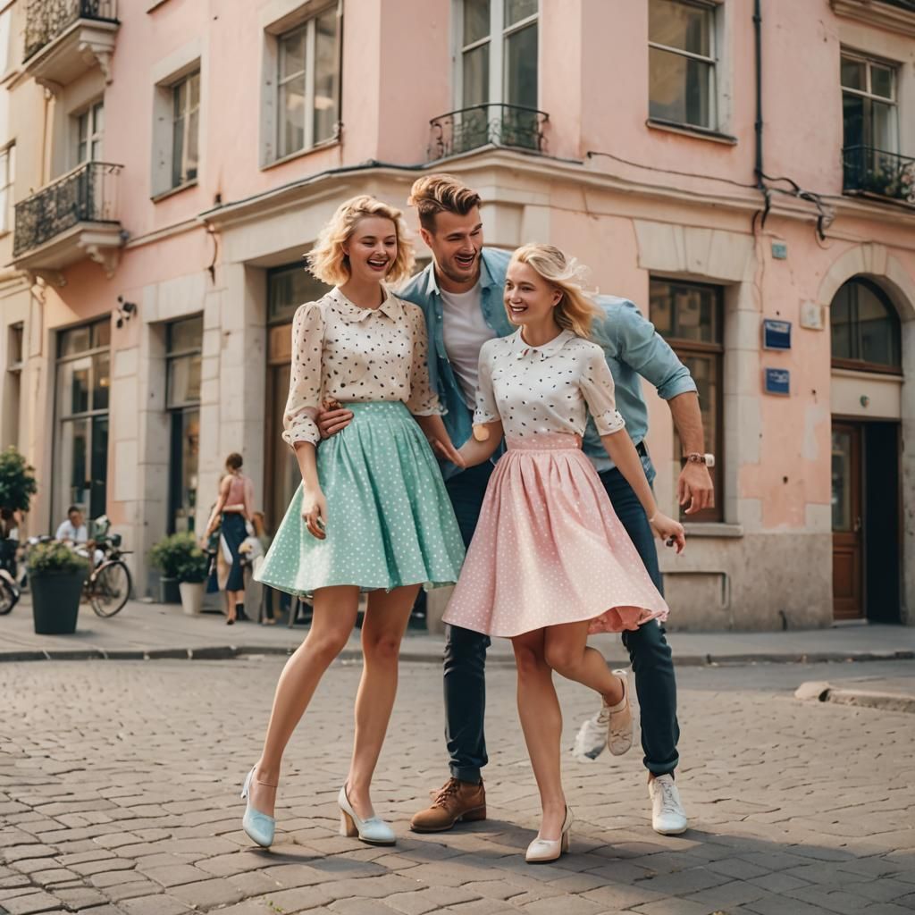 Pastel Polka Dot Dress: A Playful Street Scene
