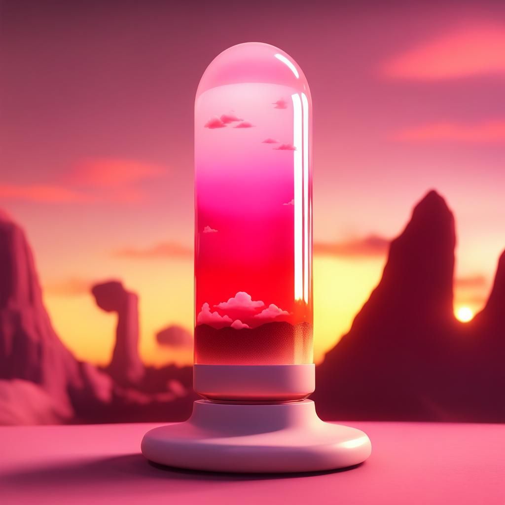Pink Lava Lamp Sunset with Plane in 3D